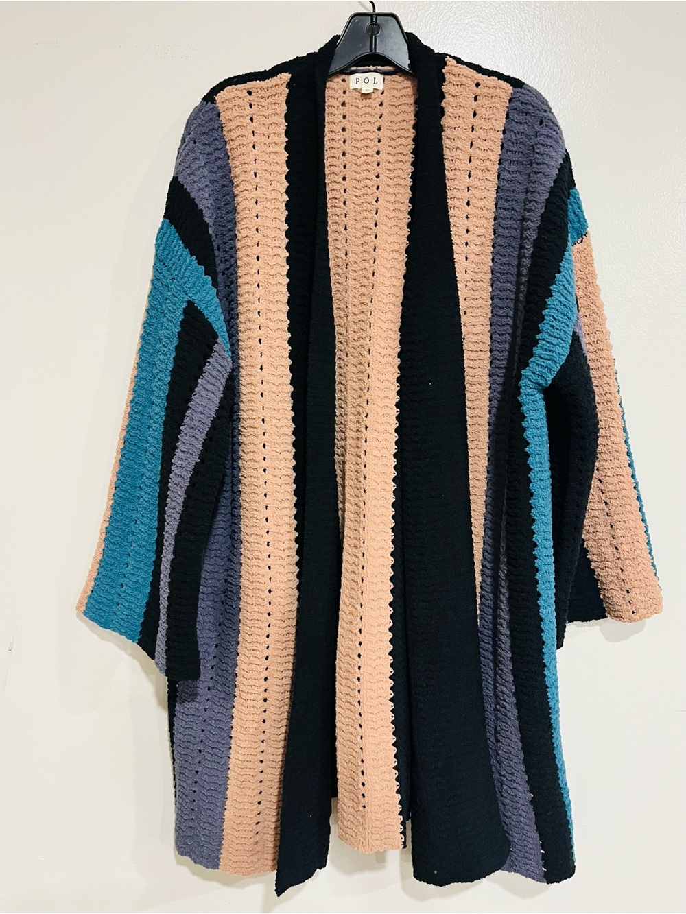 POL Oversized Open Knit Vertical Stripe Boho Cardigan Duster S